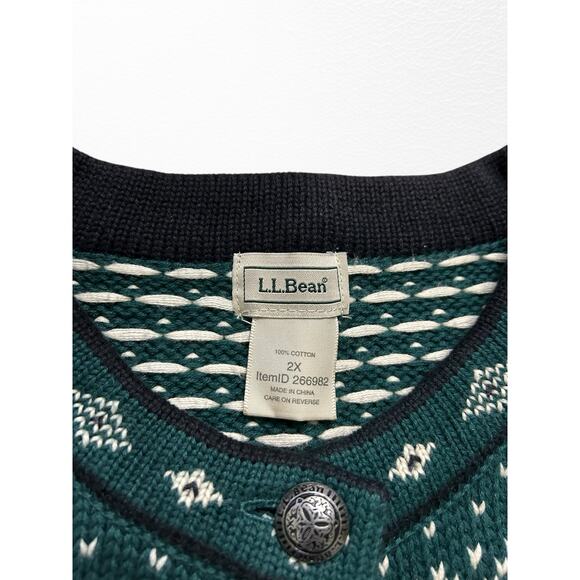 Vintage LL Bean Cotton Fair Isle Cardigan, Size 2X - Picture 4 of 11